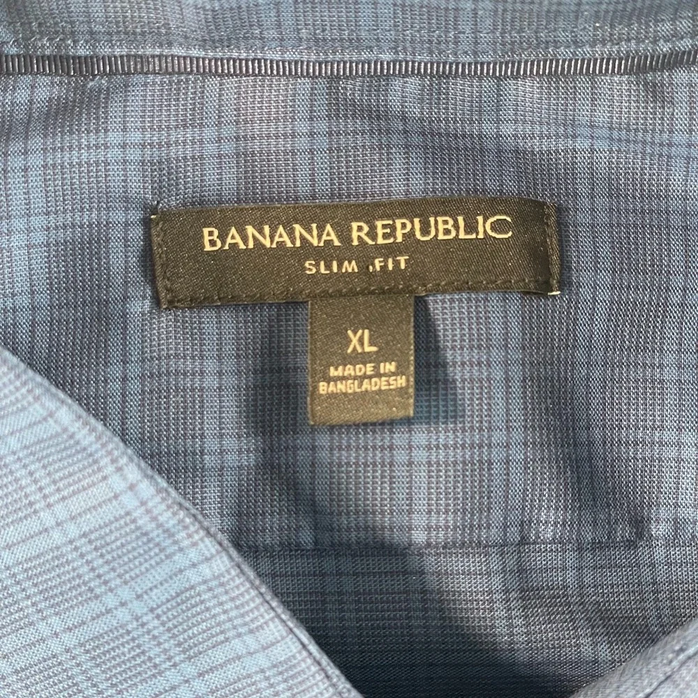 Banana Republic Slim Fit Shirt Men XL 18.5 36.5 Dark‎ Blue Plaid Long Sleeve NWT